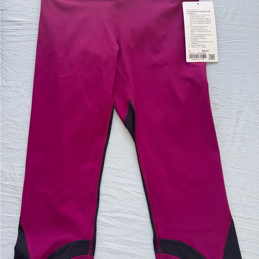 Women's lululemon size 6 athletic leggings NWT Magenta and Black Leggings